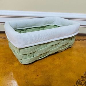 Sage Green Woven Rectangular Padded White Rim Useful Storage Organizer Basket